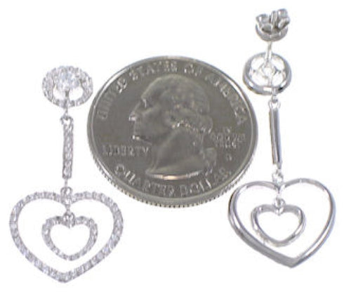 Sterling Silver Cubic Zirconia Post Dangle Heart Earrings DS55180